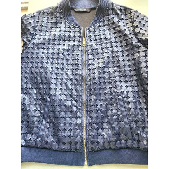 Jacket-Colleen Lopez-Navy Blue-Zipper-Unique Design-Faux Leather-Size LRG - Picture 7 of 15